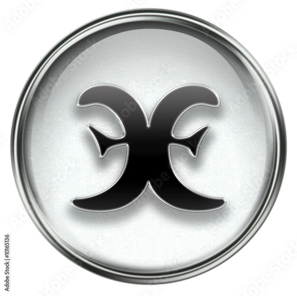 Obraz Pisces zodiac button icon, isolated on white background.