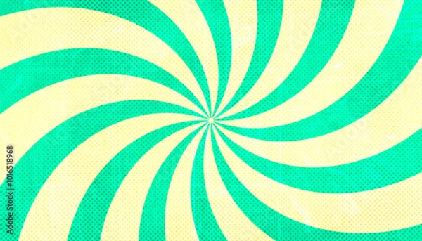 Fototapeta groovy 70s background with textured, twisted sunburst. vector illustration