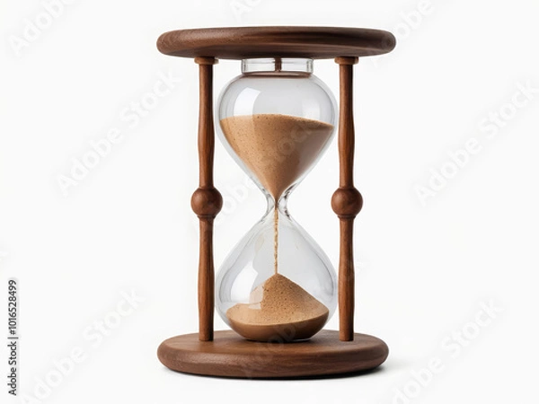 Fototapeta Elegant wooden hourglass with flowing sand, symbolizing time and minimalism.