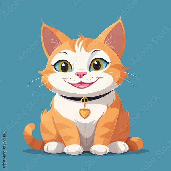 Fototapeta smiling cat vector, happy cat vector, cheerful feline vector, cute cat character vector, playful cat vector, joyful cat artwork, adorable smiling cat vector, cat face vector, smiling kitten vector
