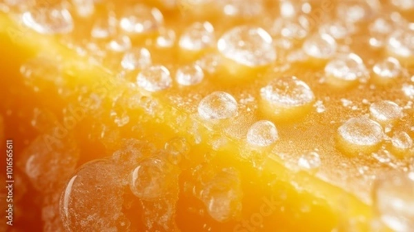 Fototapeta Close-up of Dewdrops on a Yellow Surface