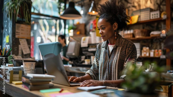 Fototapeta A small business owner consulting with a bank on loans, payroll management, and cash flow optimization tailored to small businesses.
