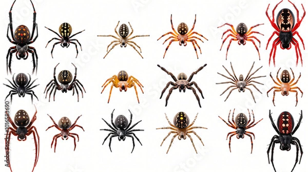 Obraz A collection of various insects including ants, bees, butterflies, and spiders in a black silhouette style