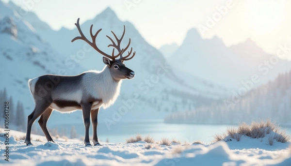 Obraz Deer against a snowy winter landscape