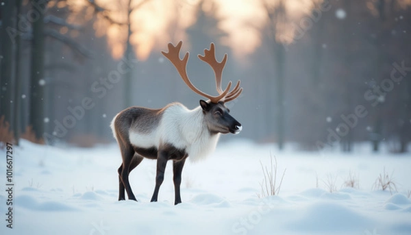 Obraz Deer against a snowy winter landscape