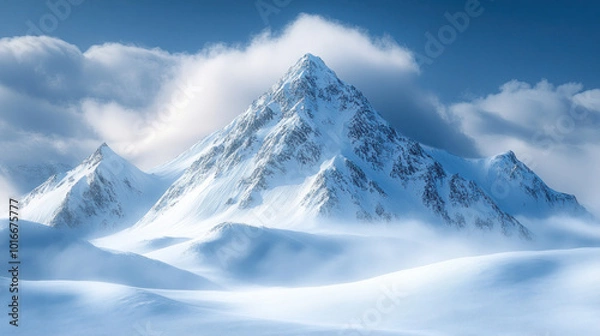 Fototapeta A snow-covered mountain, looming large and daunting, representing the perceived impossibility of growth from a fixed mindset