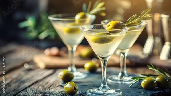 Fototapeta Multiple Martinis on an Outdoor Table
