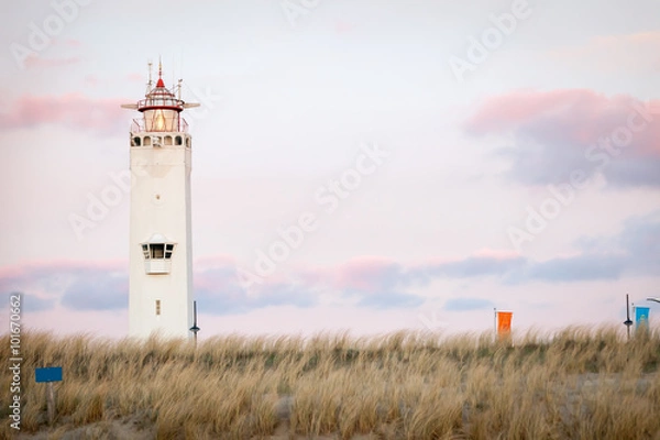 Fototapeta Lighthouse on beach at Noordwijk aan Zee, South Holland, Netherl