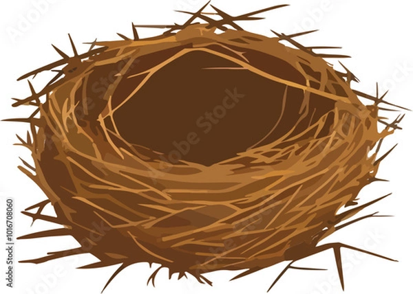 Obraz Empty bird nest isolated on white background. Vector illustration
