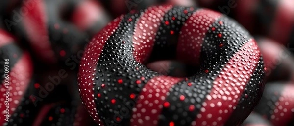 Fototapeta Festive red and black candy cane patterns in a 3D digital Swirling looping and repeating geometric designs create a symmetrical textural holiday or confection