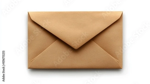 Fototapeta A classic brown envelope isolated on a white background, symbolizing communication, correspondence, and traditional mail service.