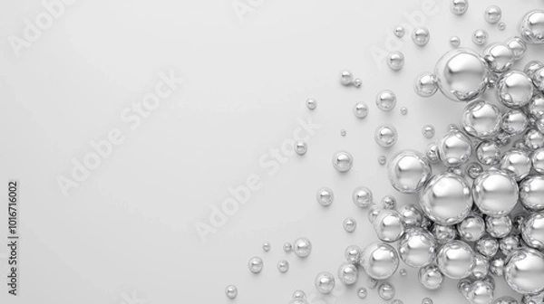 Obraz Shiny Silver Bubbles on White Surface
