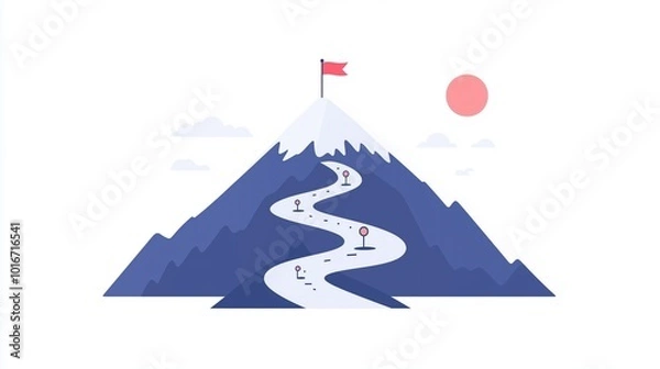 Obraz Simple Mountain Peak Design with Flag