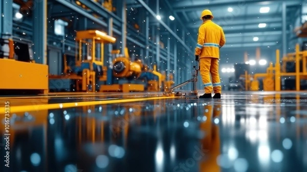 Fototapeta Dynamic Marine Machinery Worker in Action