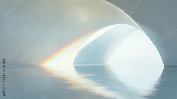 Fototapeta A white room with a rainbow arching over it