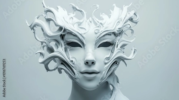 Obraz Abstract White Sculpture of a Woman's Face with Intricate Swirling Details