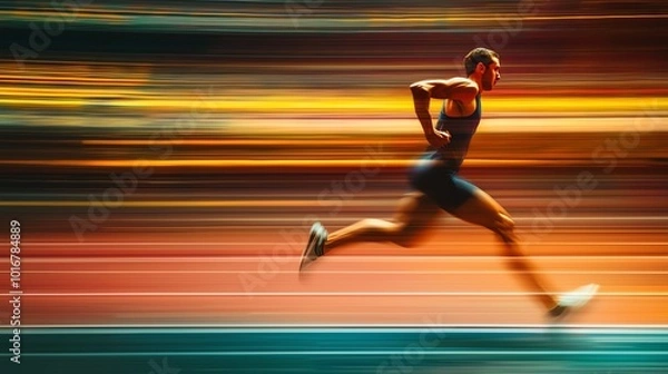 Fototapeta Blurred image of a runner on a track.
