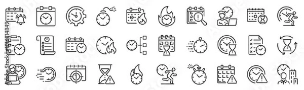 Fototapeta Set of 30 outline icons related to deadline. Linear icon collection. Editable stroke. Vector illustration