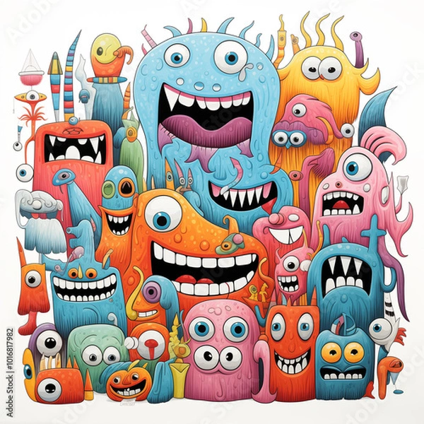 Obraz Cute Monster Crowd PNG – Fun Colorful Group for Sublimation