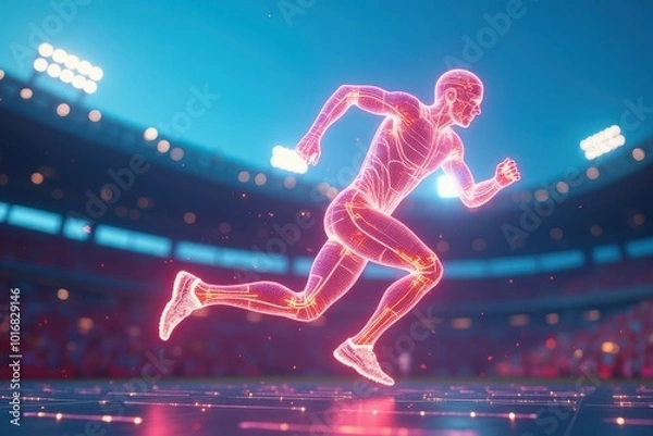 Fototapeta Futuristic Neon Runner on Stadium Track