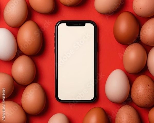 Fototapeta Mobile app for tracking egg production performance, providing insights on flock health and feed efficiency, Egg production tracking app, Smart, mobile, efficient