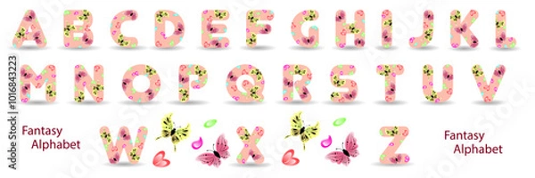 Fototapeta A fancy set of letters of the English alphabet. Cartoon style. Vector illustration.