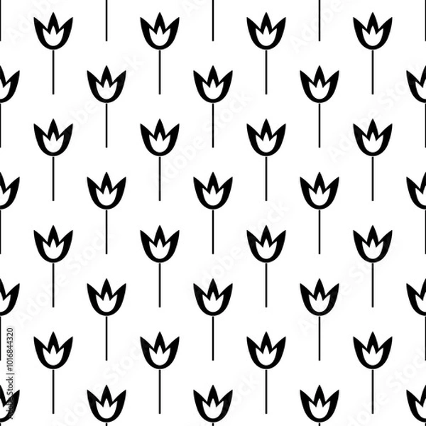 Fototapeta seamless pattern with black and white flowers sign leaf  element icon repeated vector illustration 