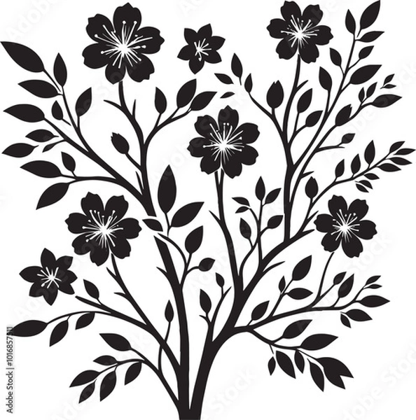 Fototapeta Beautiful Tree Branch silhouette vector illustration isolated on a white background