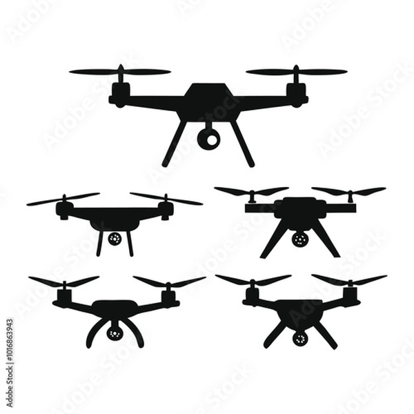 Fototapeta Drone vector silhouette illustration in black and white