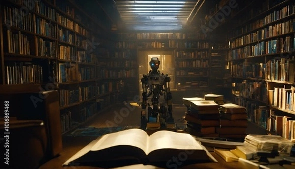 Obraz Robot in the library, AI generated