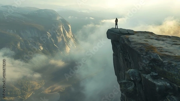 Obraz Man standing on the edge of a cliff and looking into the distance