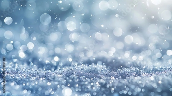 Fototapeta Silver glitter abstract background with bokeh defocused lights