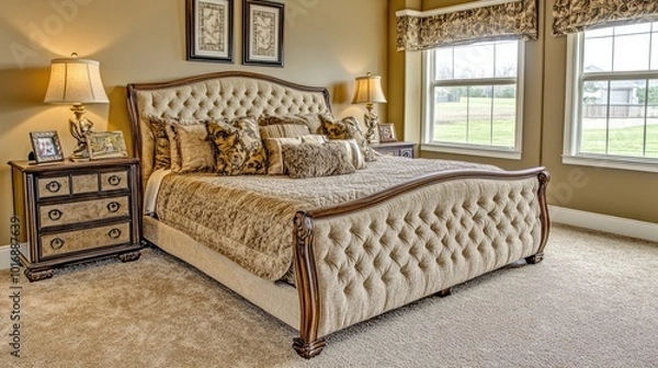 Fototapeta Cozy and Elegant Bedroom with Plush Bed