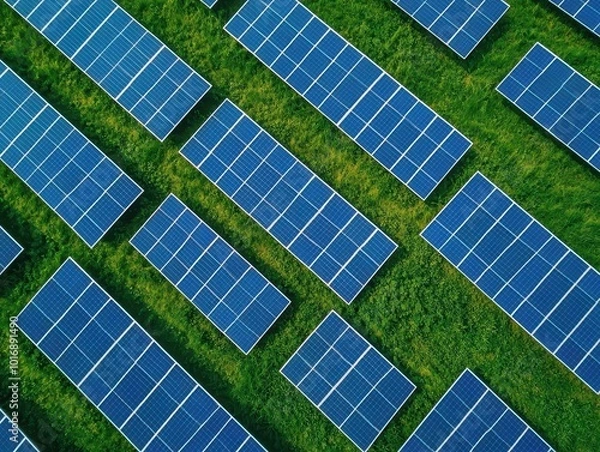 Fototapeta Community solar farm powering rural areas with renewable energy, Environmental Engineering, energy equity