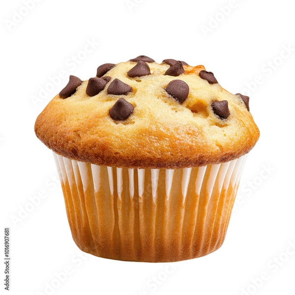 Obraz Chocolate chip muffin, white isolated background. Transparent background.