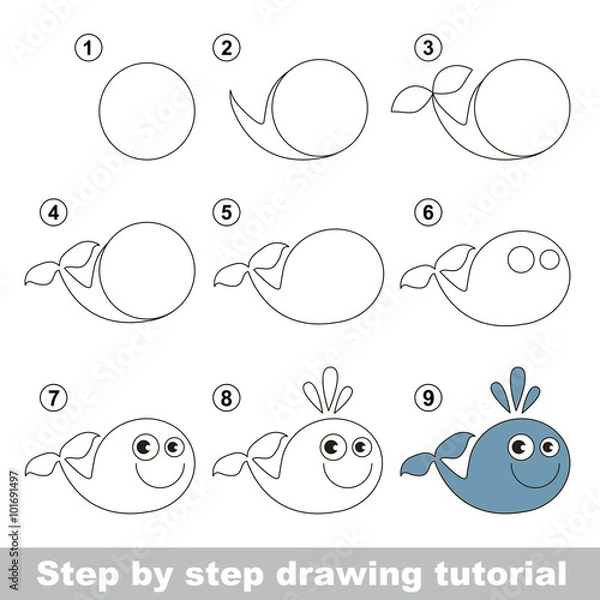 Obraz  How to draw a Funny Whale