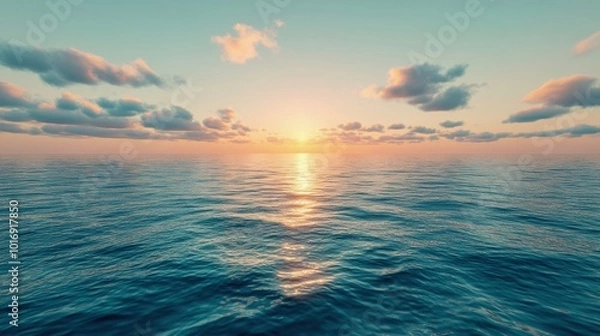 Fototapeta Tranquil ocean sunset with vibrant clouds over calm water, evening serenity captured outdoors