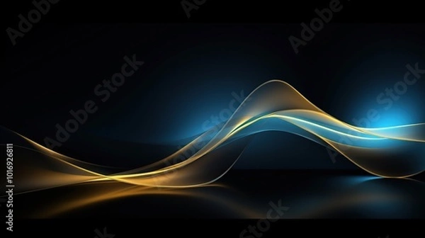 Fototapeta Abstract Blue and Gold Wavy Lines on a Dark Background