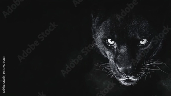 Obraz black background with an dangerous animal white eyes watching