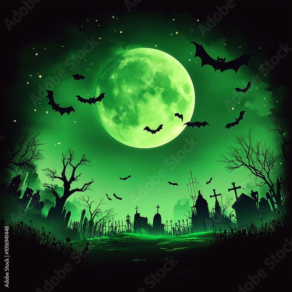Fototapeta Halloween background with a green moo