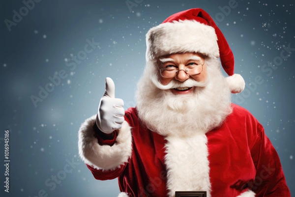 Obraz generated illustration of santa claus showing thumbs up isolated on blue background