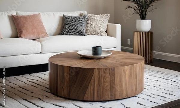 Obraz Creative Living Space: White Couch with Vibrant Wall Art on White wall, Generative Ai