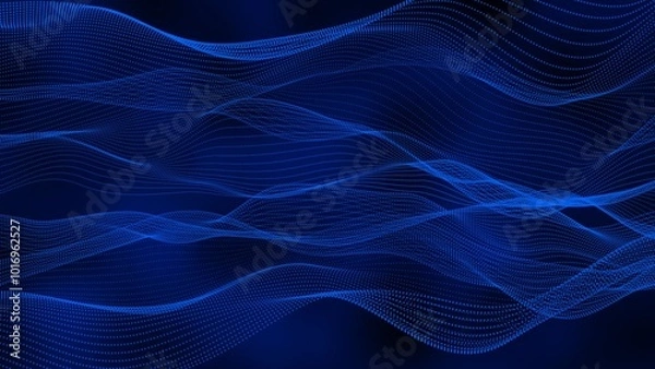 Fototapeta Blue color background digital particle line wave