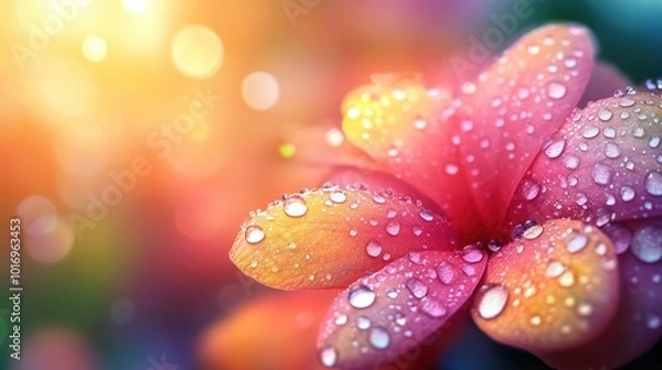 Fototapeta Vibrant Flower with Water Drops in Soft Focus