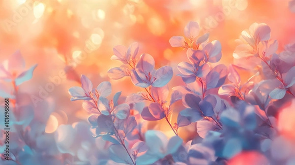 Fototapeta Soft Pastel Flowers in a Sunset Glow Abstract Background