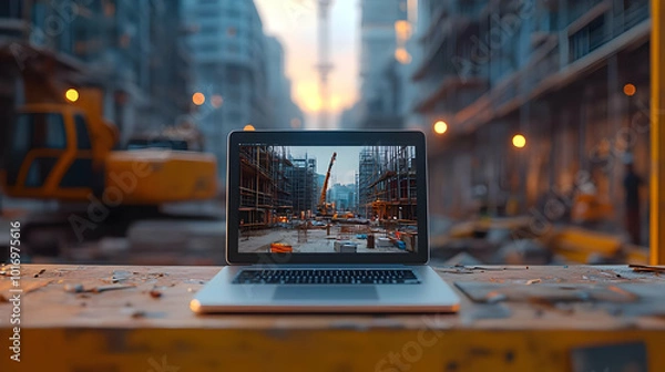Obraz Laptop Displaying Construction Scene - Photo