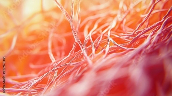 Obraz collagen fibers in human tissue, detailed fibrous composition, elastic and strong, organic texture, microscopic biological structure, realistic medical illustration