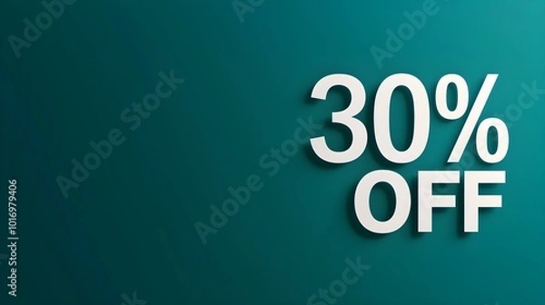Fototapeta White '30% OFF' Promotional Sign on a Dark Green Background with Copy Space