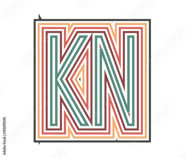 Fototapeta KN Retro Logo with Outline. suitable for new company. vector