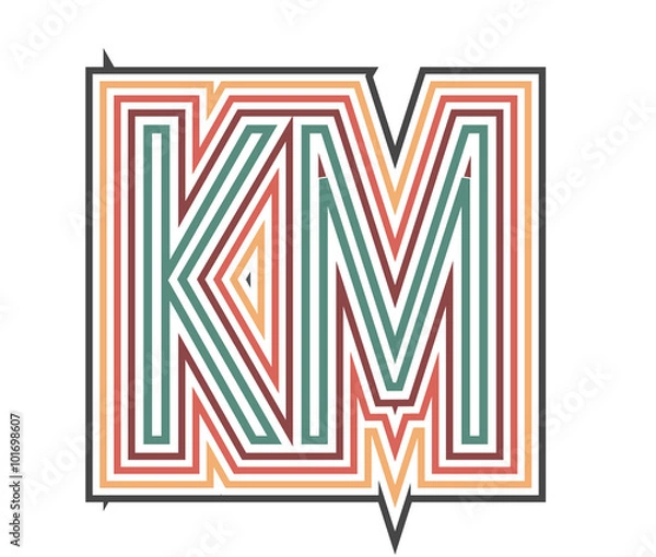 Fototapeta KM Retro Logo with Outline. suitable for new company. vector